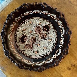 Vintage Decorative Hand-Etched Wall Plate - Brown and Cream